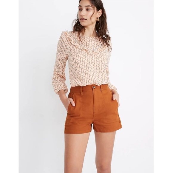 Madewell Camp Shorts Burnt Sienna Orange High Waisted, Size Small - Picture 1 of 13